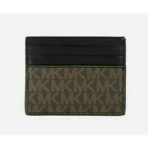 NWT Michael Kors Cooper Tall card case PVC with Leather Brown / Lemon multi - Picture 2 of 2